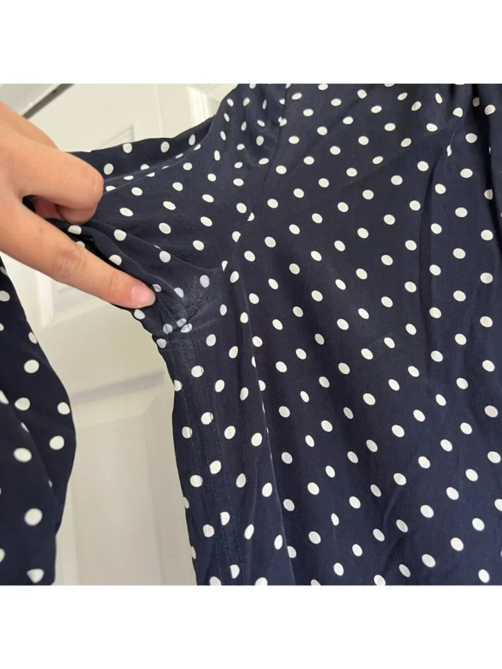 Tory Burch Cora Navy Blue White Polka Dot Silk Shirt Dress Women's Size 8